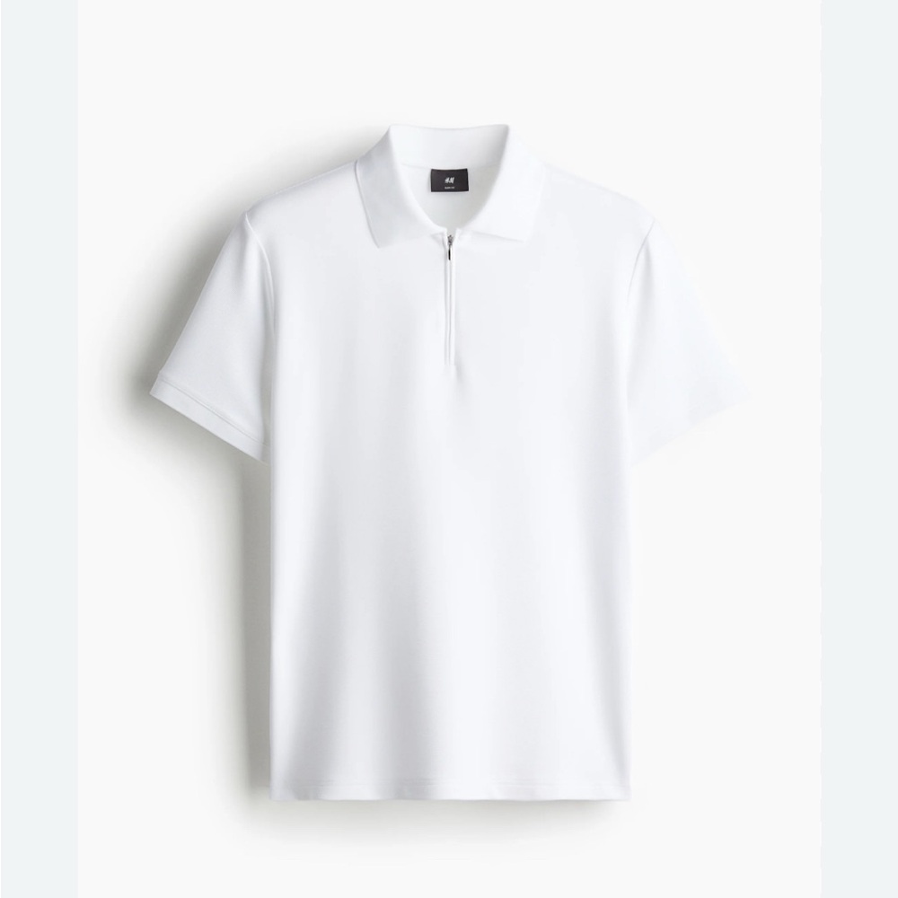 ☀️ H&M Terry Cloth Half-Zip Polo Shirt – White – Size M (NWT)
